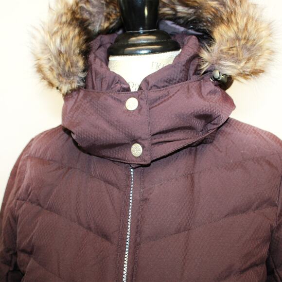 Eddie Bauer Plum Petite Medium Coat Jacket Faux Fur Hoodie Quilted Sherpa Lined - Picture 4 of 8